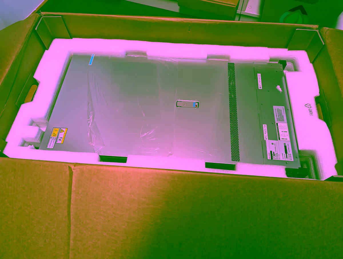 The Ampere server unboxed in its packaging foam